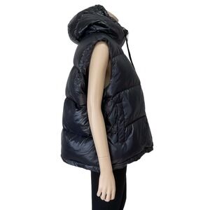 INTL Details Vest Women XXL Black Down Insulated Full Zip Hooded Puffer NWT $180
